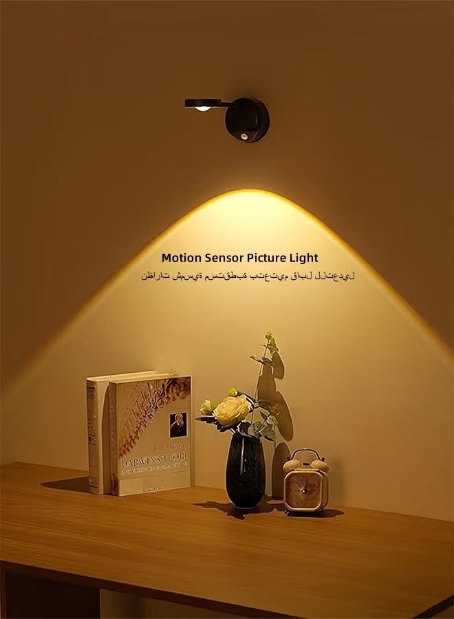 Bukela Motion Sensor Picture Light – Battery Operated LED Spotlight with Adjustable 360° Head, Rechargeable Cat-Eye Bulb Wall Sconce, Stick-On or Screw-Mounted Accent Lighting for Paintings & Displays - Image 1